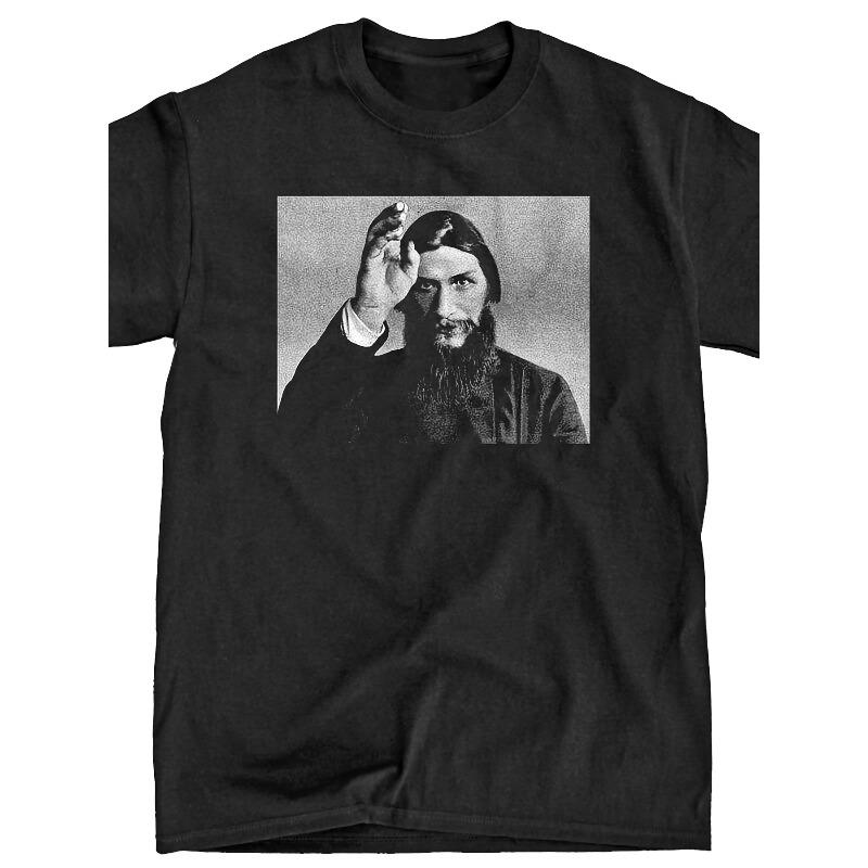 Европейские размеры Rasputin Винтажная Историческая Графическая Футболка - Серо-белый Портрет Русского Мистика - Легкая Дышащая Футболка с Круглым Вырезом S