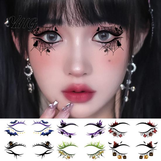 Waterproof Cosplay Makeup Transfers 2 Pairs Halloween Eye Tattoo Stickers, Temporary Face Decals with Quick Art for Novices Pumpkin Bat Spider