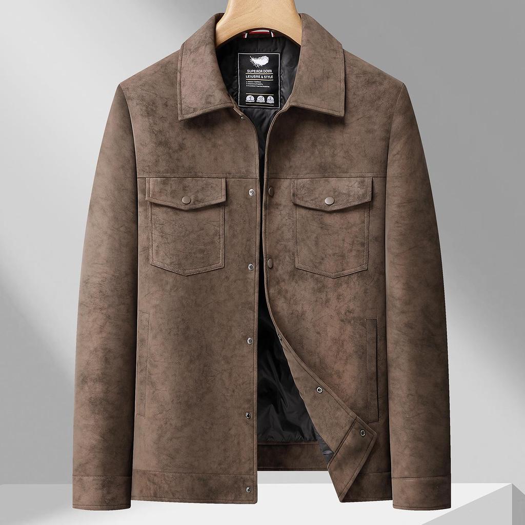 2025 Men's Plus Size Camouflage Leather Down Jacket with Lapel - Trendy Warm Winter Outerwear