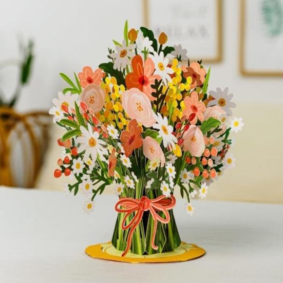 Pop-Up Vildblomma Alla Hjärtans Dag-kort 3D Pappersblomma Bukett Grattiskort Vikbar Romantiska Blomsterkort för Födelsedag Mors Dag Jubileum