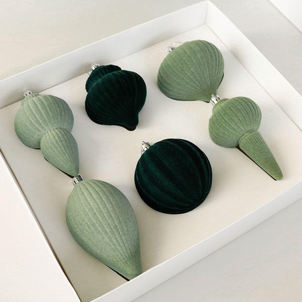 6pcs Special-shaped Velvet Christmas Ball Pendant Shatterproof Reusable Christmas Tree Balls Flocked Solid Color