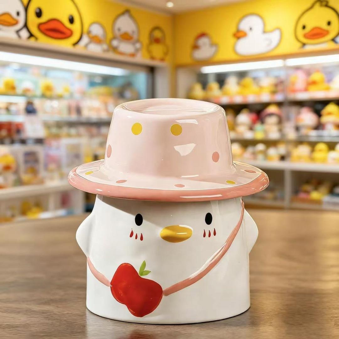 Милая качественная большая керамическая кружка с мультяшным яблоком и утенком, набор с маленькой подарочной коробкой, бытовая кружка ≈520ml