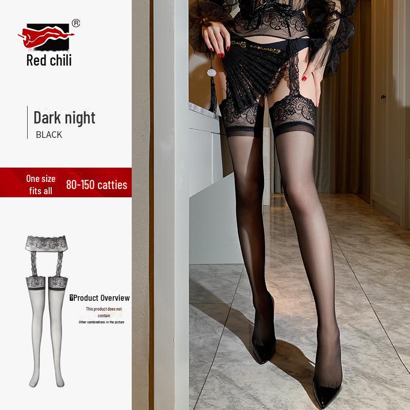 Red Pepper Lace Temptation Open-Crotch Sexy Black Suspenders Stockings