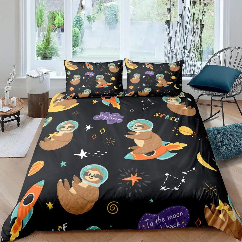 Carton Sloth Soft Duvet Cover Set Lovely Animals Beding Sets for Young Boys Young Girls Funy Sloth Tropical Leaves Floral Nature Comfortable Quilt