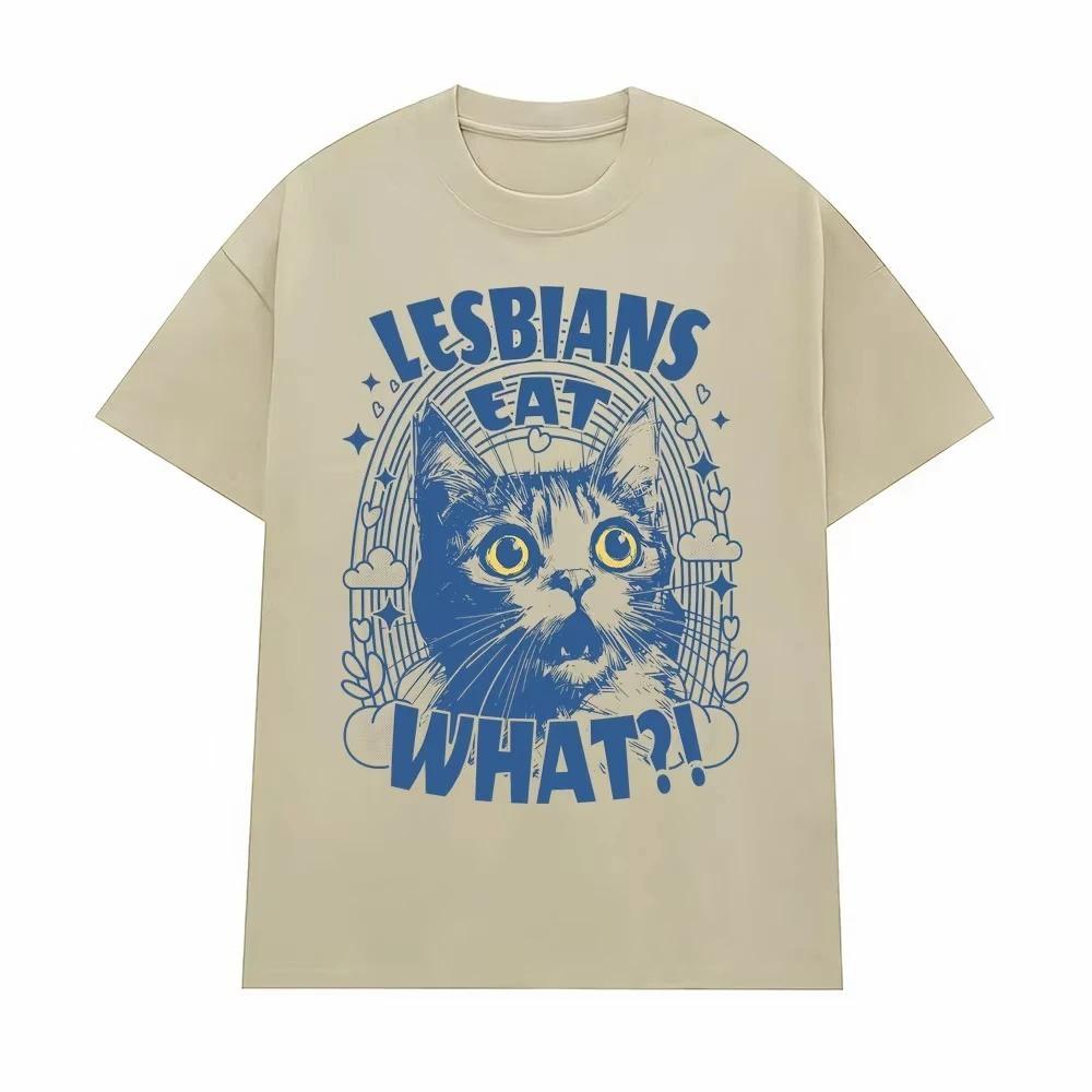 Unisex Women Fashion Cute Humor Short Sleeve T Shirts Lesbians Eat What_! Funny Cat Meme T-shirts Casual Comfort T Shirt Streetwear