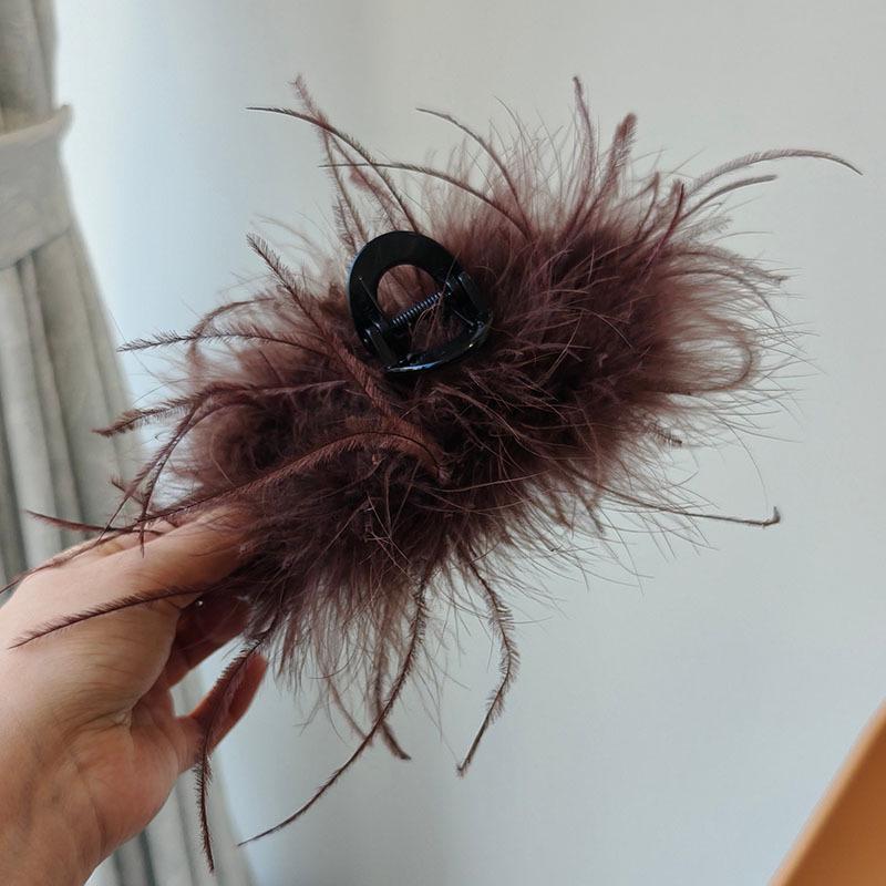 Korean Style High-End Ostrich Feather Hair Claw Clip for Women