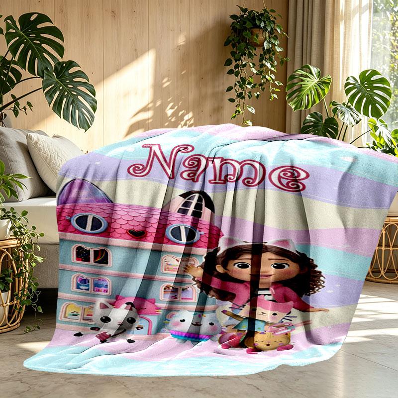 Custom Name Personalized Gabby's Dollhouse Print Blanket, Home Decor, Bedroom, Sofa, Camping, Couch, Gifts for Birthday Christmas