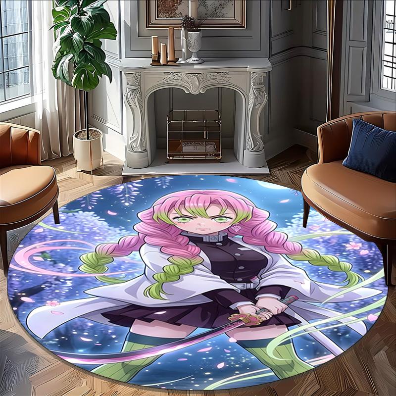 1pc Mitsuri Kanroji Carpet, Round Rug, Comfortable, Suitable for Entryways, Living Rooms, Office, And Bedrooms, Christmas Decoration