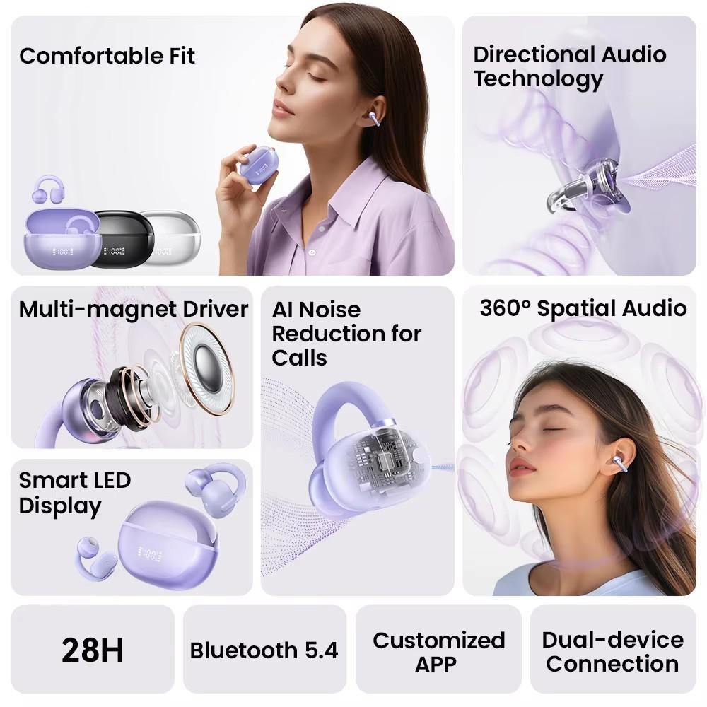 Auriculares inalámbricos Bluetooth 5.4 con clip para la oreja AirFree de HAYLOU