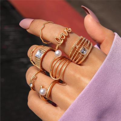 Jewelry Creative Diamond Set Gemstone Ring, Letter Love Pearl Ring Set