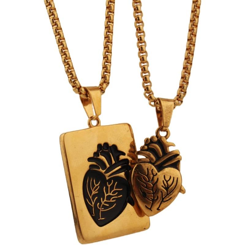 Heart Shape Goth Matching Couple Necklaces Punk Goth Friendship Couple Necklace for Him and Her Matching Pendant Necklaces for Dating Daily Wear