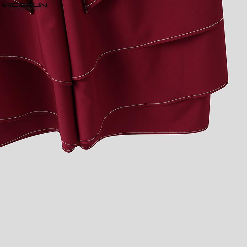 INCERUN Men Casual Loose Zipper Waist Front Irregular Layers Long Pants Trousers