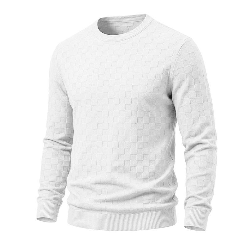 Men S Checkerboard Jacquard Crew Neck Long Sleeve Knit Pullover Sweater