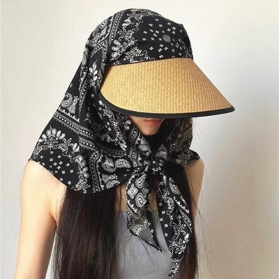 Vacances d'été crème solaire pare-soleil chapeau de paille protection du cou chapeau de soleil intégré femmes