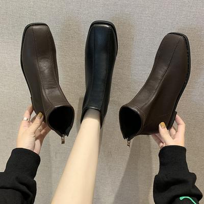 Fashion 2024 Winter New Chelsea Boots All-match Fashion Women's Square Toe Casual Wild British Style Back Zipper Short Boots
