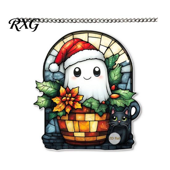 Christmas Tree Pendant Cute Pink Snowman Acrylic Hanging Decor, Cartoon Double Sided Printed Art Ornaments, Weatherproof Window Door Garden