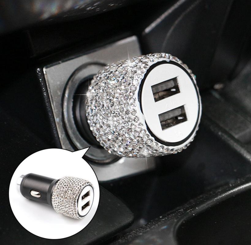 Diamond-mounted Car Phone Safety Hammer Charger Dual USB Fast-Charged Diamond Car Phone Aluminum Alloy Car Charger Cable