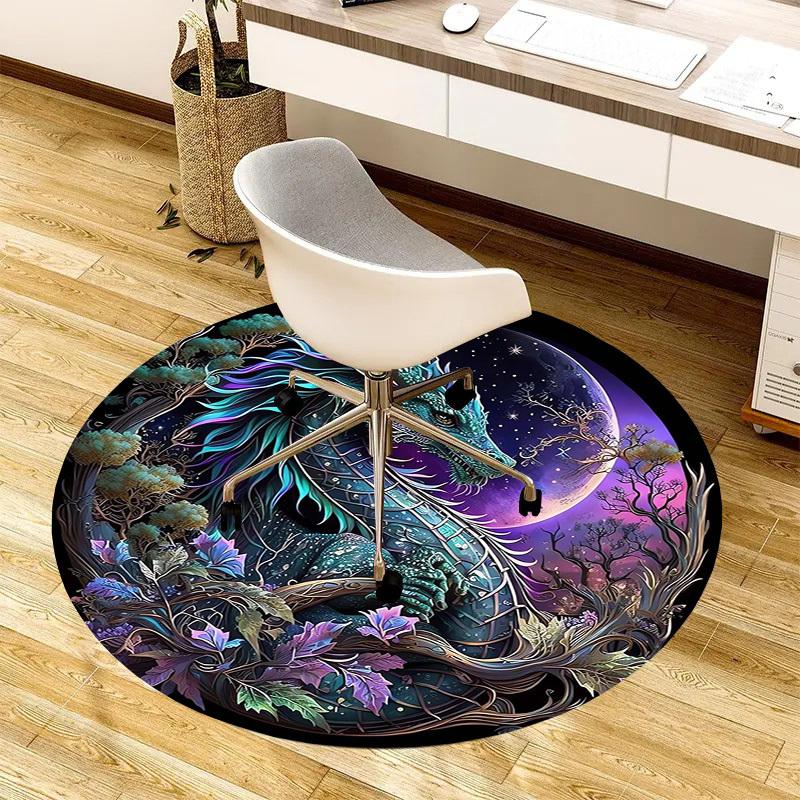 1pc Office Carpet Chair Mats Fantasy Dragon Moon Night Art Print Perfect for Decorating Office Chairs, Living Rooms, Or Bedrooms