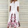 Long T Shirt Dress for Women Summer Casual Button Up V Neck Short Sleeve Printed Maxi Swing Beach Sundress