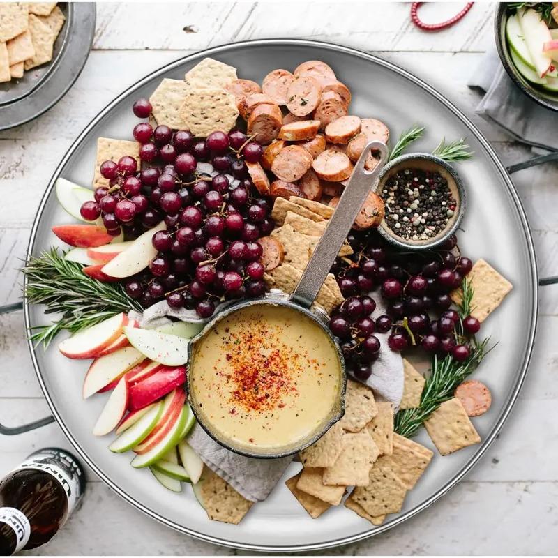 4 kusy kulatých kovových talířů o průměru 20 cm, kempingové, z nerezové oceli 304, servírovací talíře na večeři, vhodné na grilování, svačinu, salát, kovové jídelní talíře