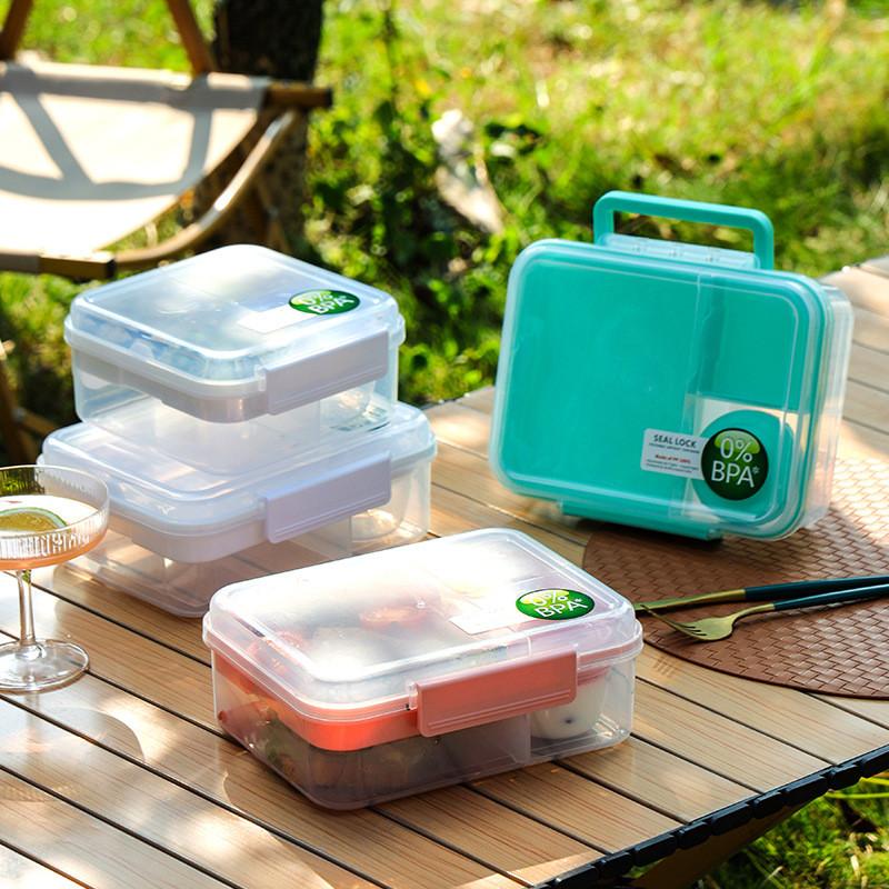 Portable Double Layer Bento Box With Dividers For Office Lunches And Picnics