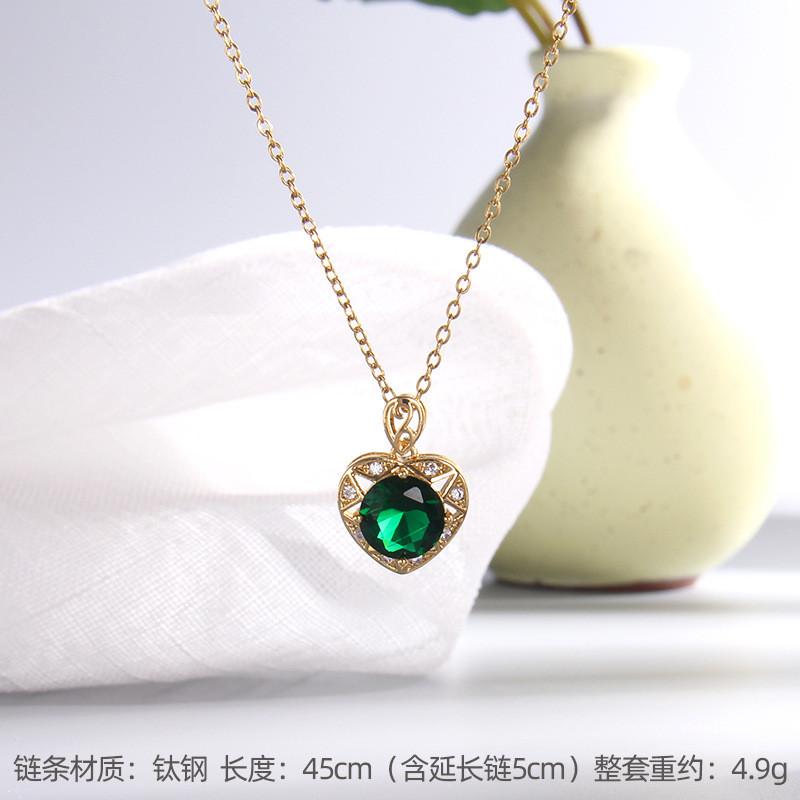 Vintage Green Purple Red Crystal Pendant Necklace Stainless Steel Geometric Choker Jewelry Party Gifts For Women Girls