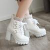 Large Size - Short Boots Coarse Heel White Martin Boots Sweet beautiful women boots Winter High Heel