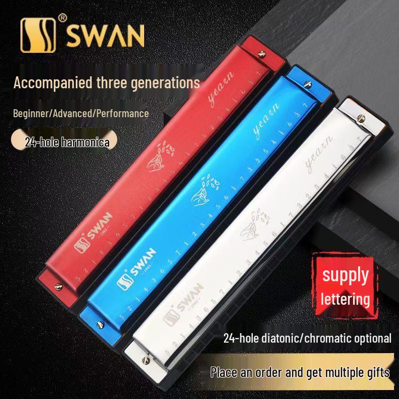 Swan 24-Hole Harmonica in C Key for Beginners and Students - Professional Performance Level Instrument