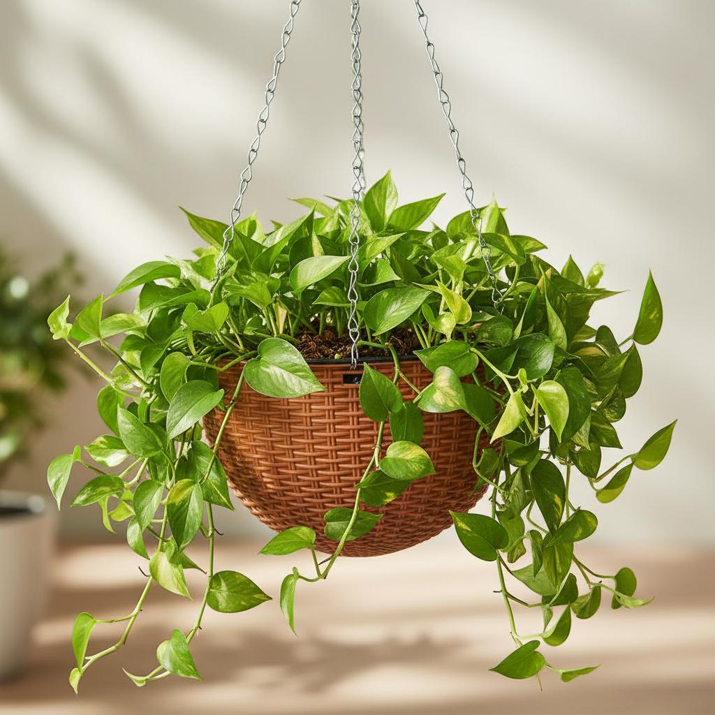 

Wicker Style Hanging Planter Basket with Metal Chain for Potted Plants Indoor Outdoor Use
