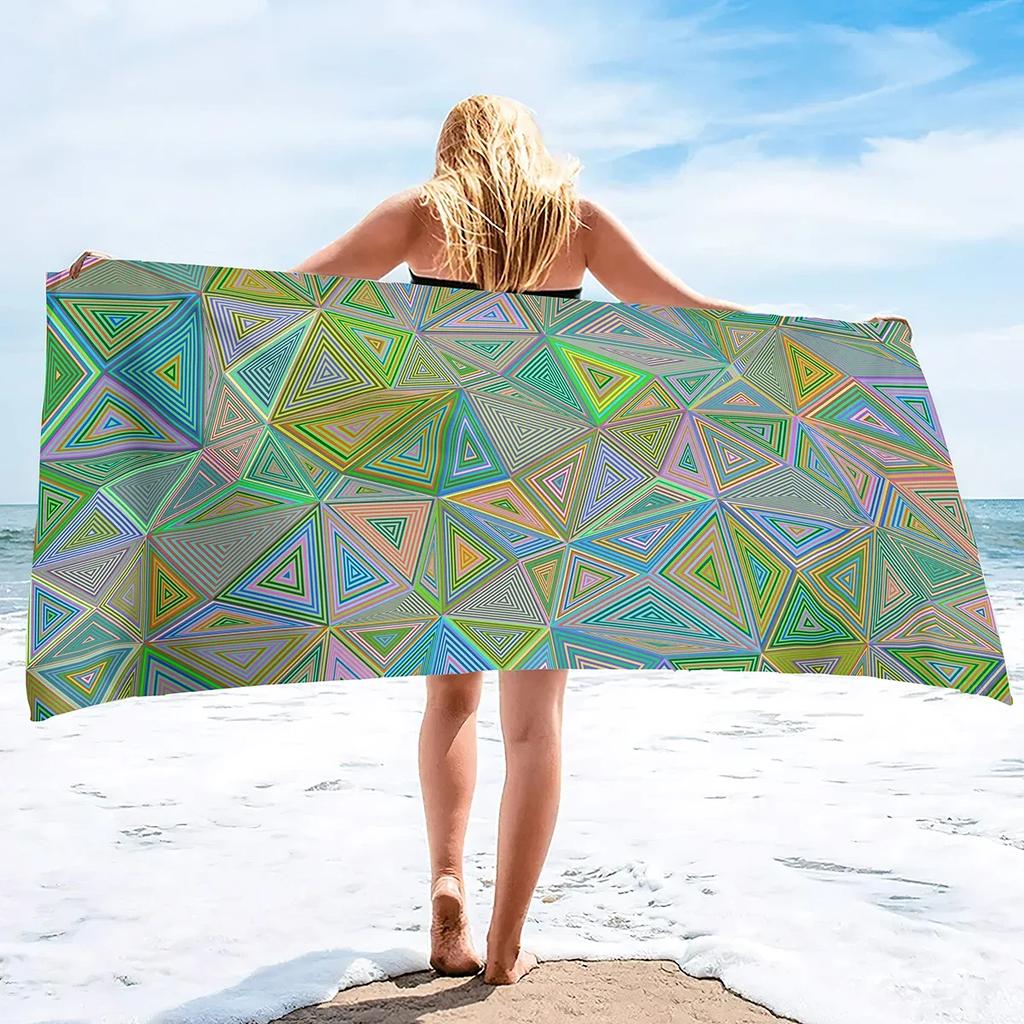 3D Beach Towel,Geometry Soft Bath Towels Highly Absorbent & Quick Dry Bath Washcloths,Sand Free Beach Towels for Adults,Kids