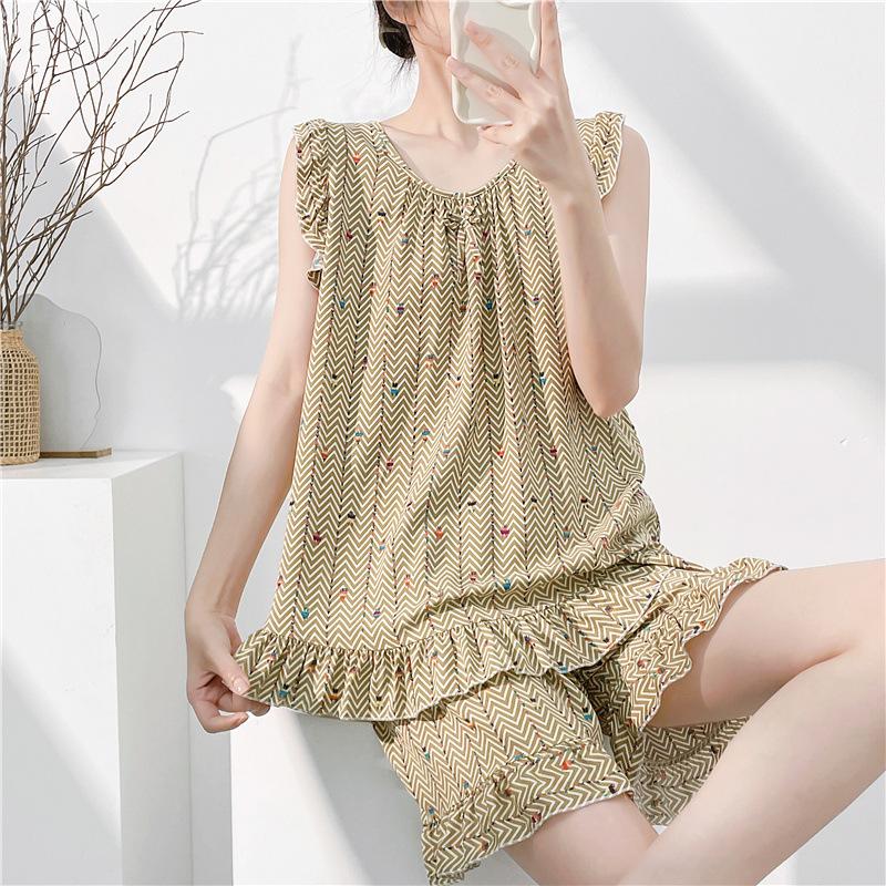 Pajamas Women's Summer Cotton and Silk Thin Suspender Sexy Cotton Silk Loungewear Sweet Shorts Two-piece Set Air Conditioning Clothing Summer