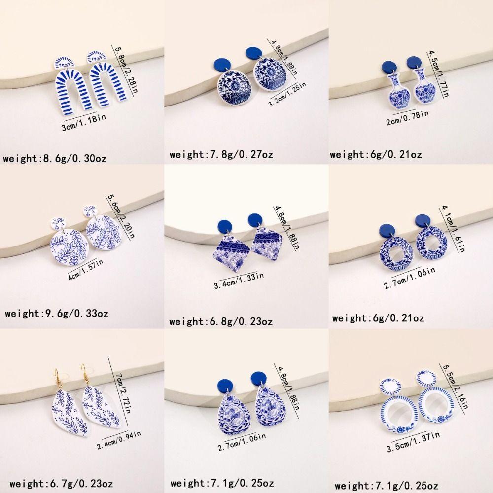 Chinese Style Blue and White Porcelain Earrings Wave Point Elegant Geometric Earrings  Lady/Gifts
