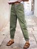 Green Button-Row Mid-Waist Straight-Leg Jeans with Slant Pockets for All Seasons