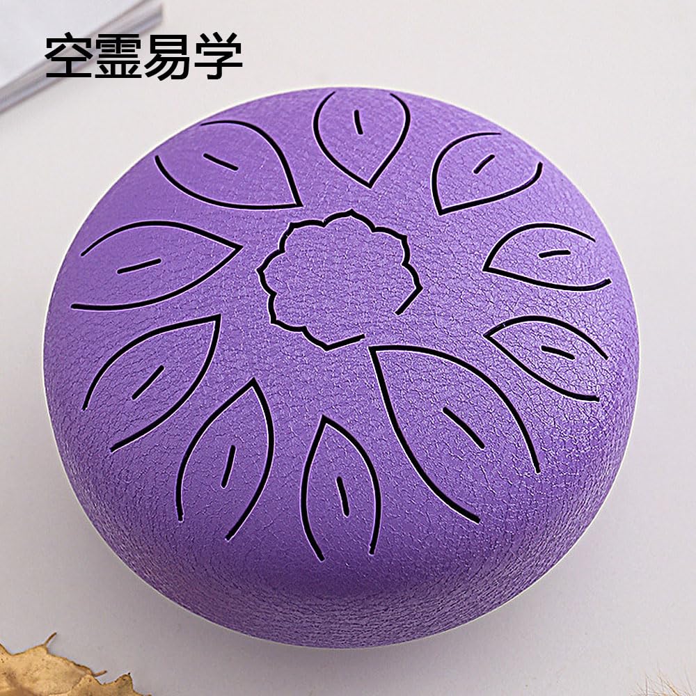 6-inch 11-Note Metal Tongue Drum with Storage Bag, Perfect for Yoga, Meditation, Healing, Prayer, and Fatigue Relief (Purple)