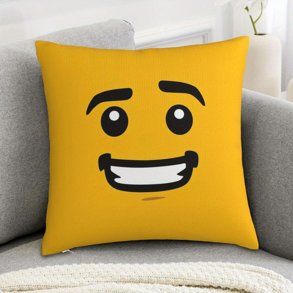 Bohemian Style Yellow Happy Face Pillowcase Single-Sided Print Zippered Polyester Cushion Cover Machine Washable Home Room Decor