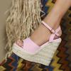 Fashion 14CM Ultra High Heels Women Summer Waterproof Platform Thick Soles Bridal Party Shoes Strappy Peep Toe Straw Weave Sandals