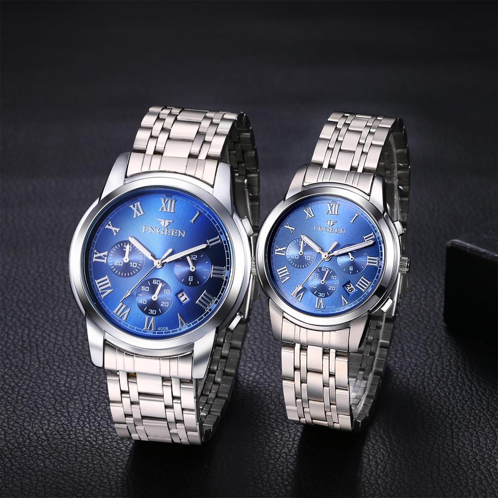 Stainless Steel Men's Wristwatch: Three-Dial Analog Quartz Waterproof Watch with Luminous Display and Sunlight, Easy-to-Read Dial, Popular Casual and