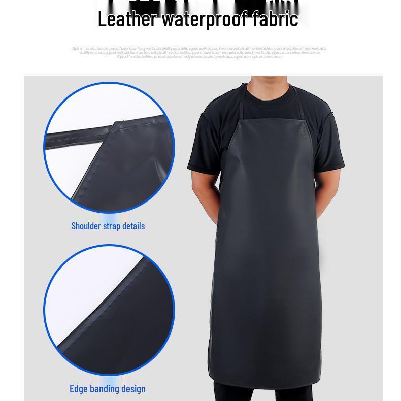 Wasserdichte & Ölbeständige PU-Lederschürze - Extra-Lang, Verdickt, Nackenaufhängung, Taillenbindung für Küche & Arbeitsschutz