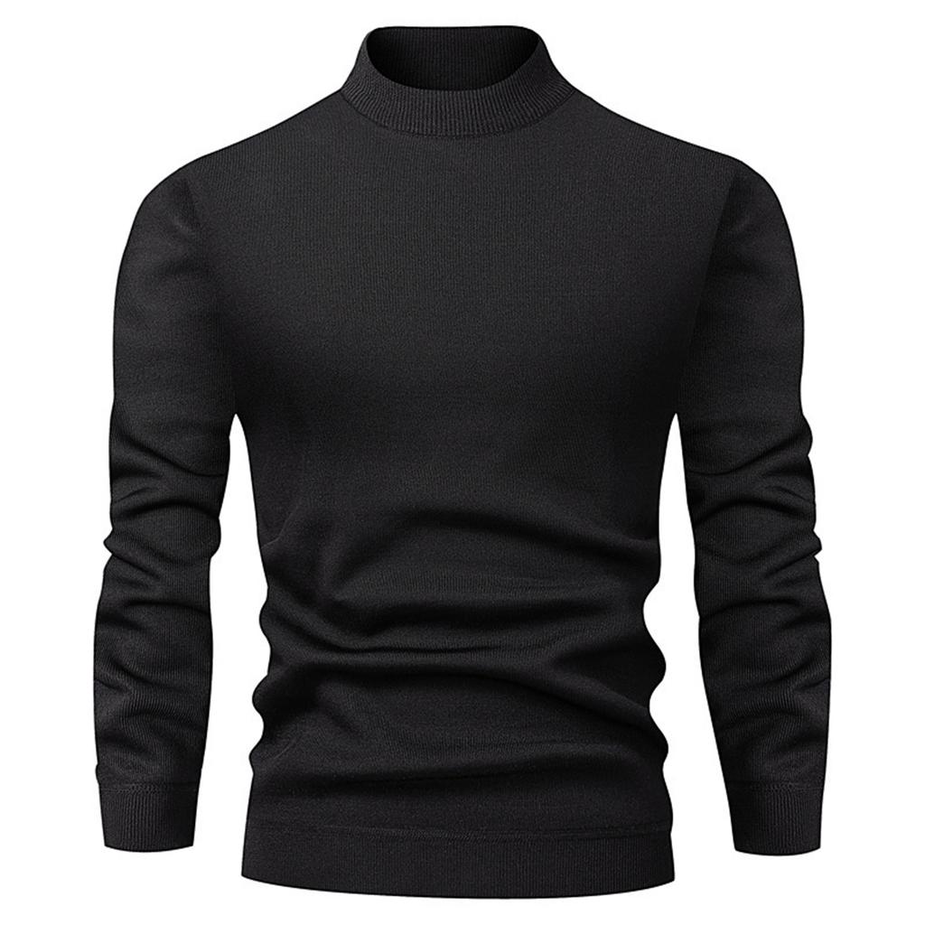 Men's Half Turtleneck Slim Fit Pullover Plus Velvet Long Sleeve Solid Color Sweater Men's Warm Knitted Sweater