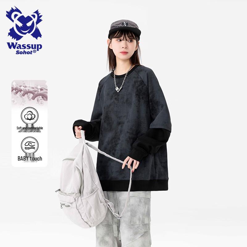 Wassup Sohot Men's American Retro Round Neck Long Sleeve Sweatshirt