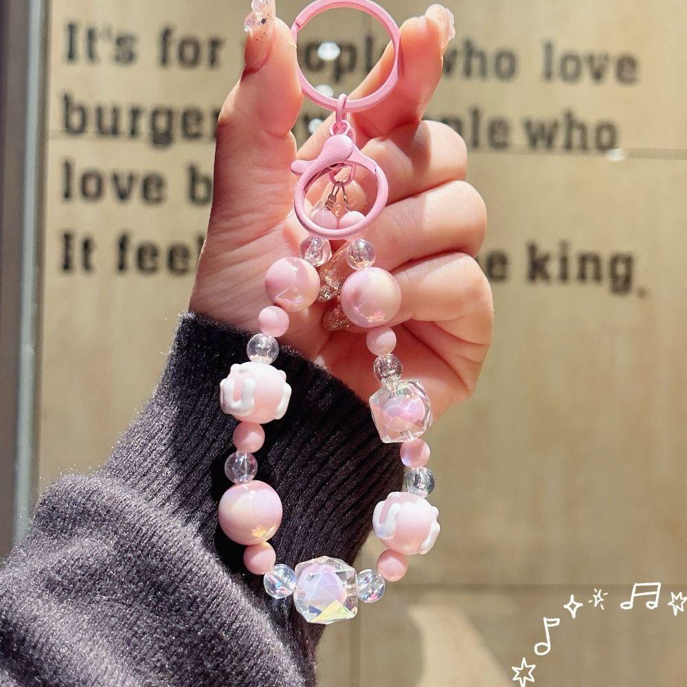 Candy Color Painted Beads Phone Chain Kawaii Decoration Anti-lost Wrist Strap Bag Decoration  Girl