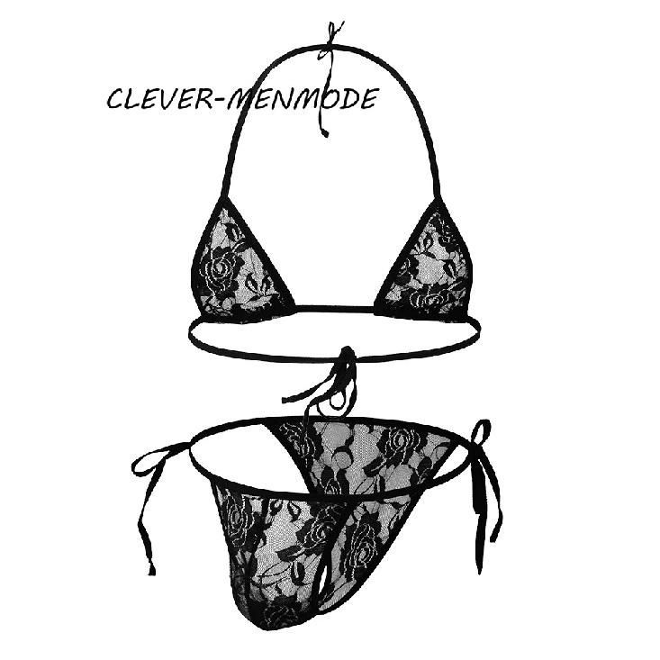 Sexy Lace Adjustable Bra Thong Hollow Sides Open See-Through Crossdressing Set Hot Sex Panties Bdsm Fetish Sissy Erotic Lingerie