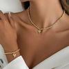 Ingemark 2Pcs/Set Delicate Tiny Heart Pendant Choker Necklace Beads Chain Bracelets for Women Wedding Bridal Party Jewelry Set