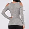 Women's Autumn Fashion Sexy Zipper Long Sleeve Stretchy Striped Off Shoulder Slim TopS