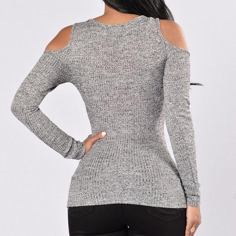 Women's Autumn Fashion Sexy Zipper Long Sleeve Stretchy Striped Off Shoulder Slim TopS