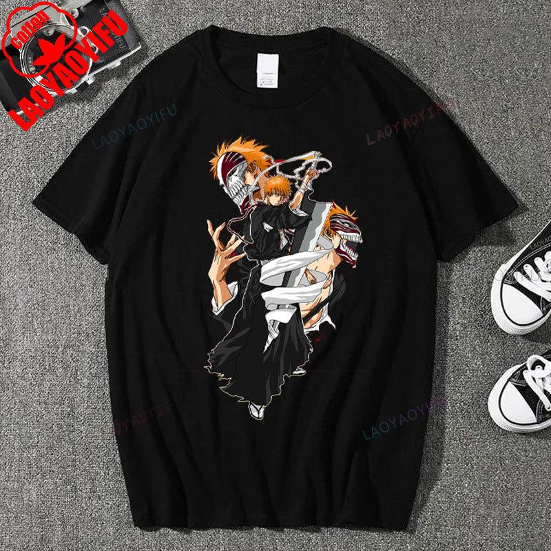 Japan Anime Bleach Ichigo Kurosaki T Shirt Men Fashion T-shirt Short Sleeve Vintage Cartoon Tshirt Harajuku Tops Cotton Clothes