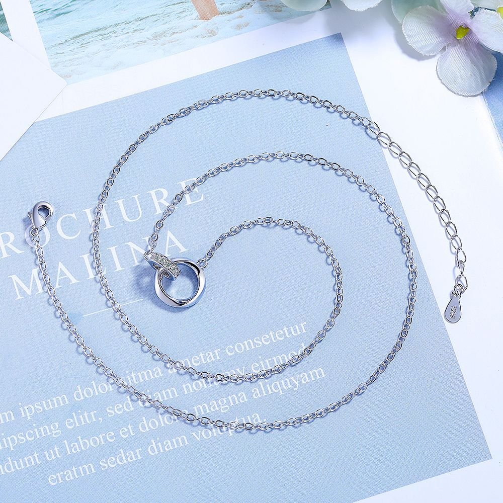 S925 Sterling Silber Voller Diamant Zirkon Einfacher Möbius-Ring Schlüsselbein Kette Damen Halskette