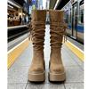 Wasteland Wind Fringed Woven Thick-soled High Knight Boots Women's Small Men Heightened Folds Piled Up But Knee Boots