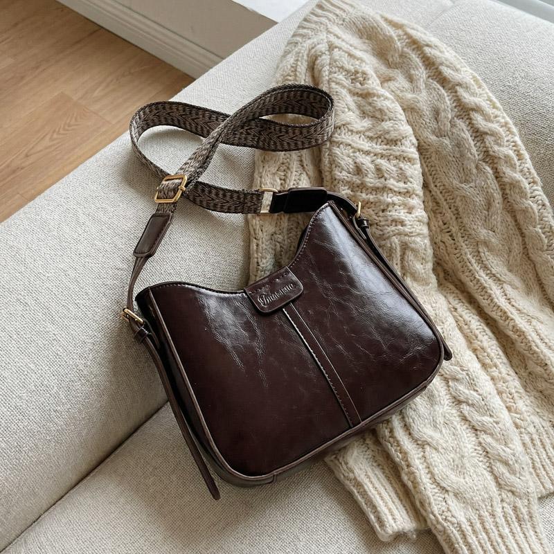 Vintage Zachte Leren Crossbody Tas Dames Hobo Schoudertas met Geweven Brede Band voor Dagelijkse Woon-werkverkeer Werk Winkelen en Reizen