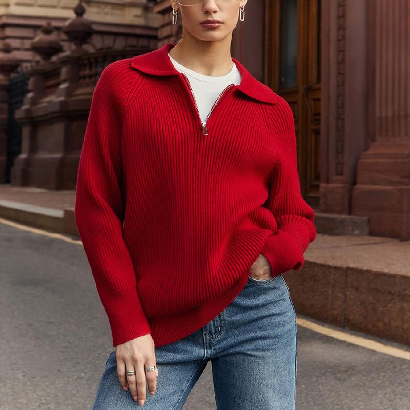 New Trend In Girls' Sweaters In Autumn And Winter, Versatile, Simple And Casual Polo Collar Lapel Pullover Knitted Sweater